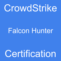 Image with text 'CrowdStrike Falcon Hunter Certification' on a blue background.