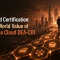 An abstract 3D render depicts a person’s silhouette ascending a glowing path made of data nodes towards a futuristic city, symbolizing career growth and the real-world value of the Alibaba Cloud DEA-C01.