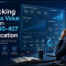 A business executive reviewing SAS Viya forecasting and optimization data on a holographic dashboard, representing the strategic value of SAS A00-407 certification in driving business decisions.
