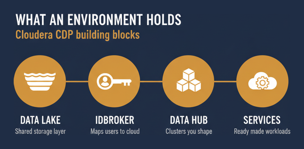 The four components a Cloudera CDP environment holds, as tested in CDP-5001